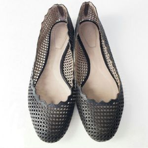 Chloe Lauren Flats in Perforated Black Leather Size 36.5